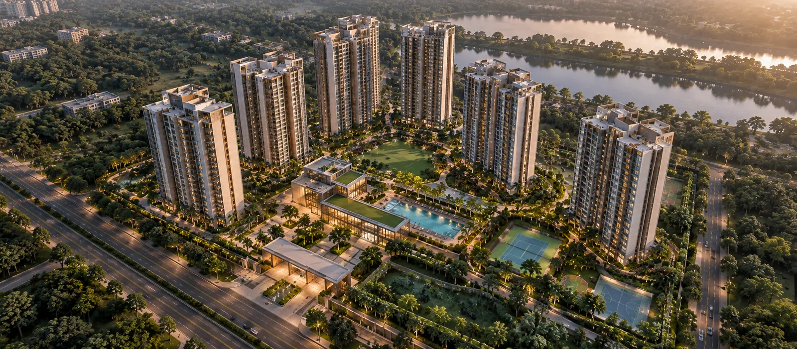 Aerial layout overview of plots at Omaxe Super Corridor